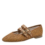 Women's Tamaris Lorita 1-22144-46 Double Strap Flat Ballerina Shoes - Cognac