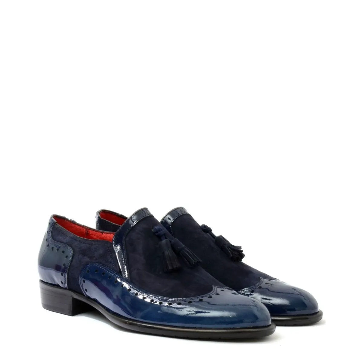 Women's VITELO Brogue Leather & Suede Tassel Loafer Shoes G 29 - Navy Patent
