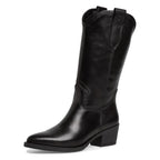 Women's Tamaris 1-25701-41 Western Leather Mid Calf Boots - Black