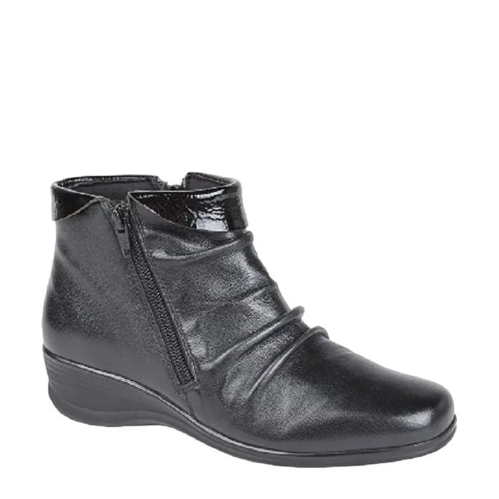 Women's MOD Comfys L215A Twin Zip Ruched Leather Ankle Boots - Black