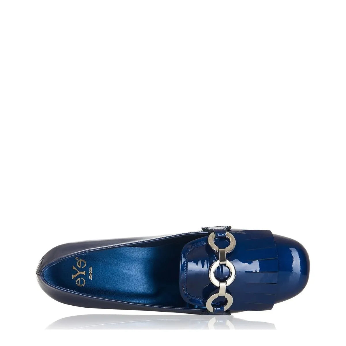 Women's EYE Fringe Trim Block Heel Leather Loafer Shoes G 91 - Royal Blue