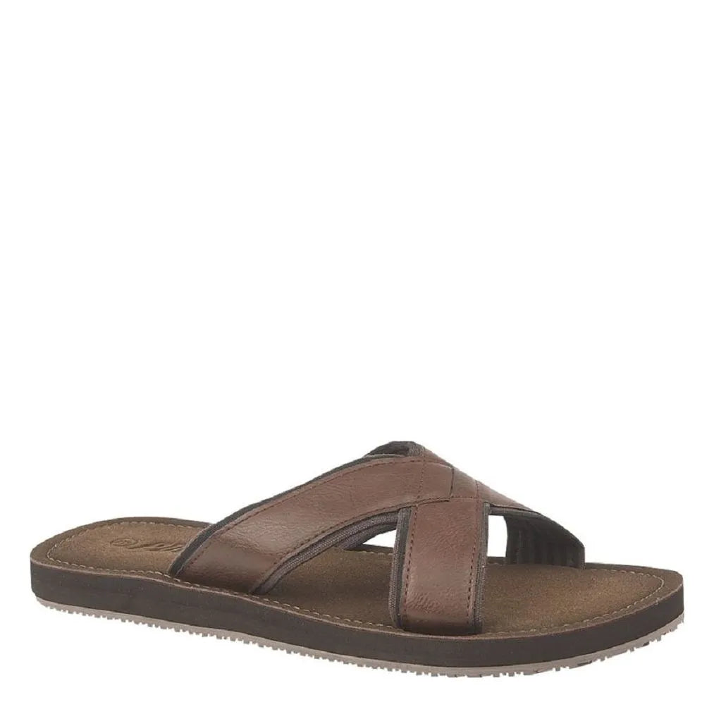 Men's PDQ Cross Strap Slip On Flip Flops M9546 - Brown