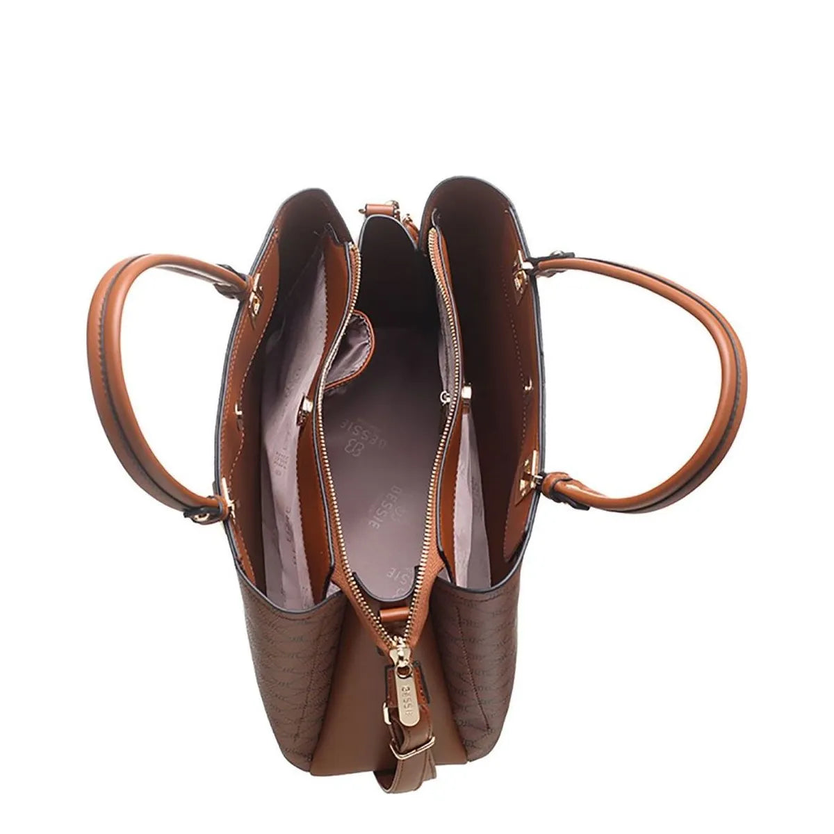 Women's BESSIE Logo Print Two Tone Tote Bags BH4726 Coffee – Eye