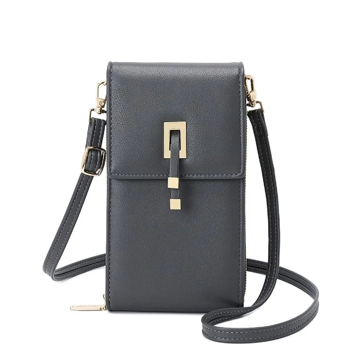 Women's Long & Son Multi Compartment Crossbody Phone Bag Q-010 - Dark Grey
