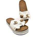 Women's Truffle Collection Tuberose5 Teddy & Bow Flatform Sliders - White