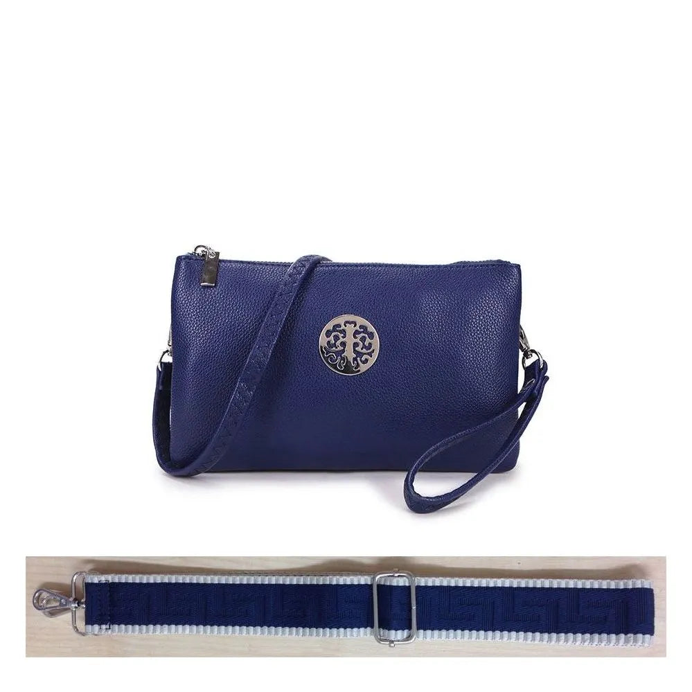 Women's Long & Son Medium Clutch, Wristlet, Shoulder, Cross-Body Bag with Additional Straps 23353 - Navy