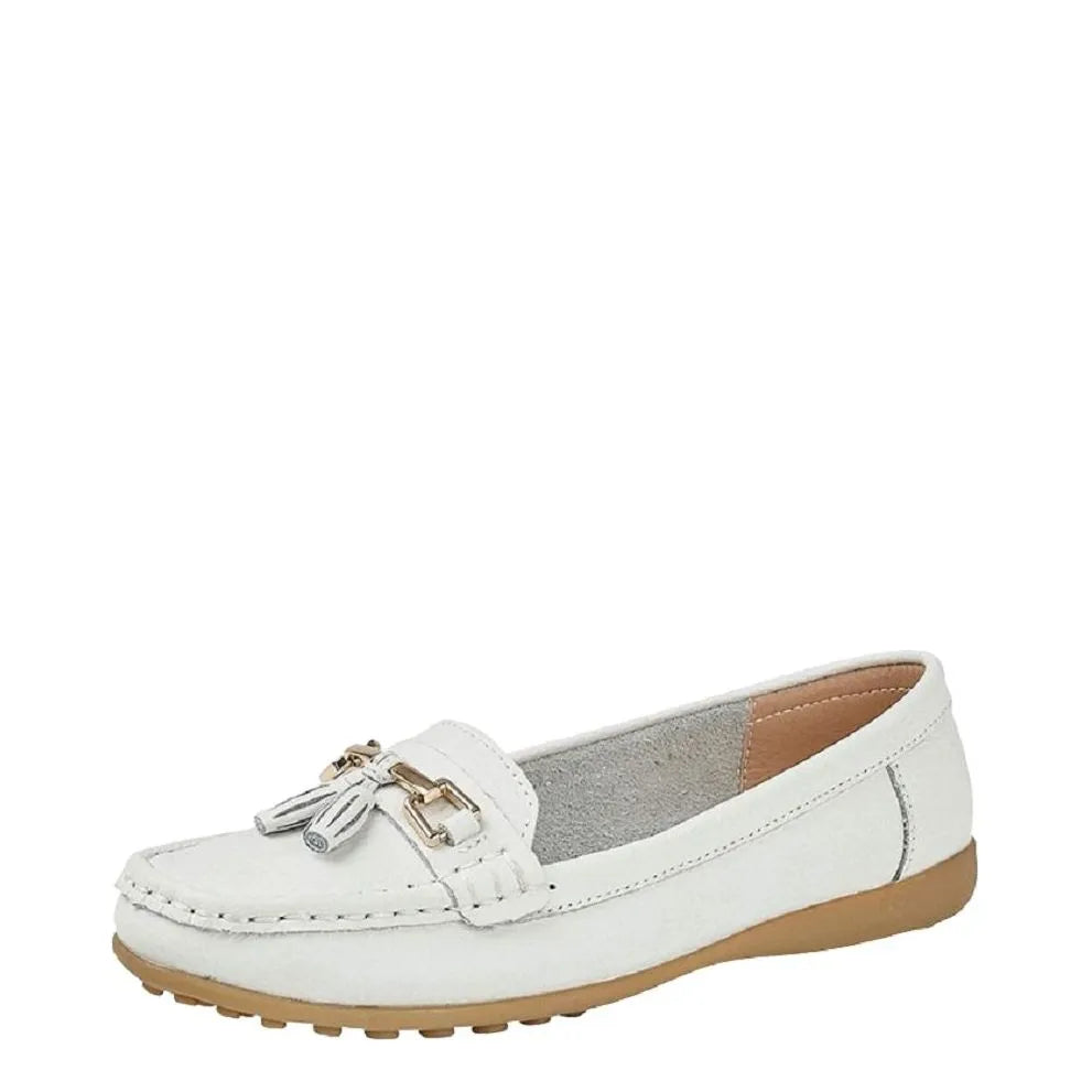 Women's Boulevard L 748 Leather Tassel Loafer Shoes - White