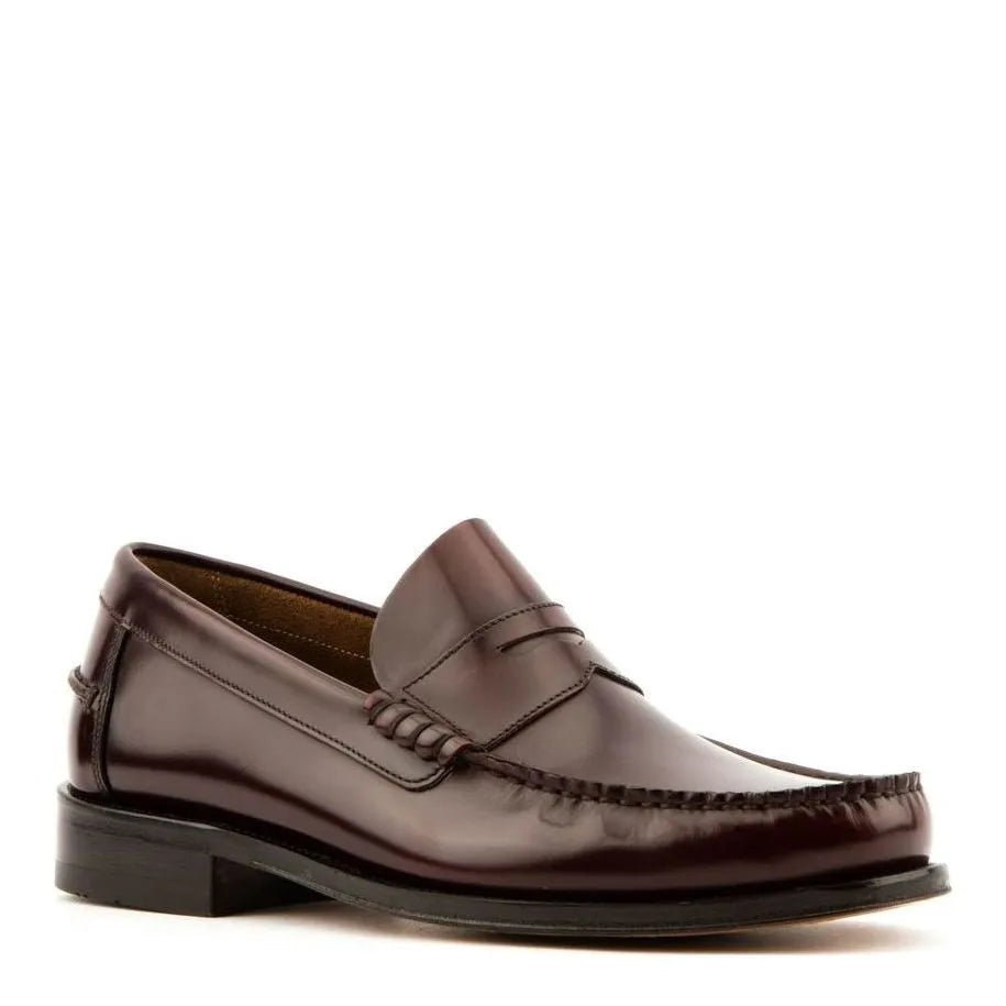 Men's LOAKE Princeton Polished Leather Moccasin Shoes - Burgundy