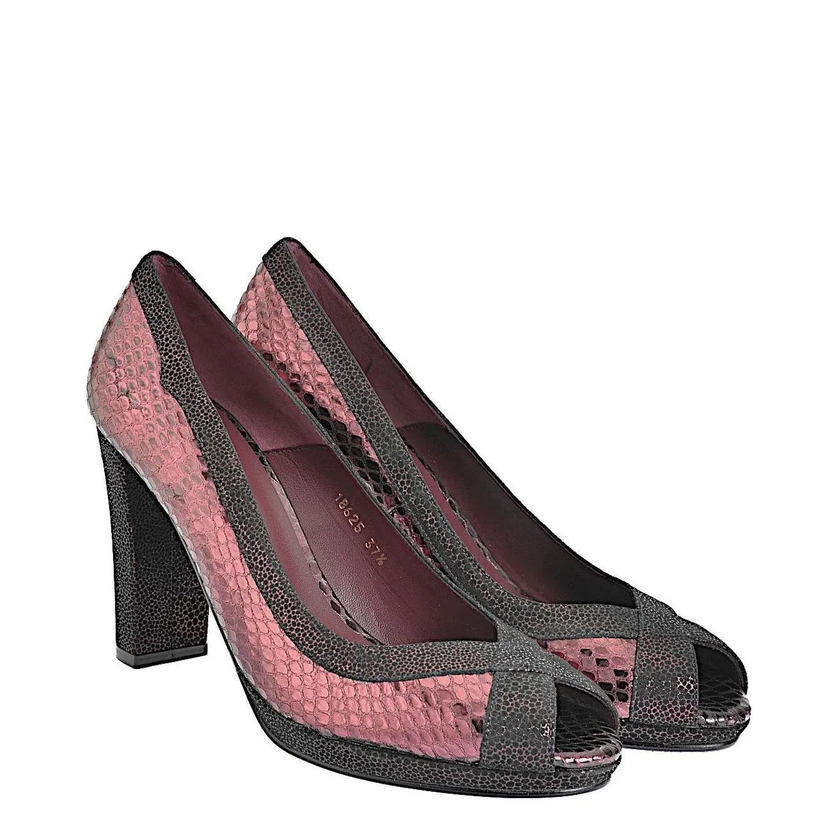 Women's EYE Peep Toe Snake Print Leather High Heel Shoes F 77 - Burgundy