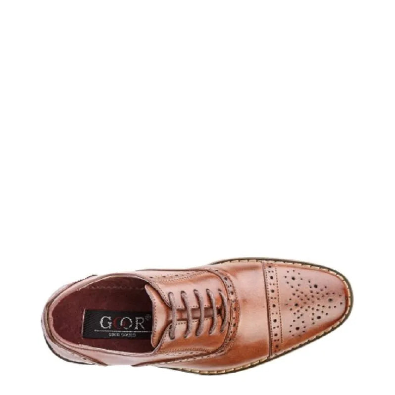 Boy's GOOR Capped Semi Brogue Oxford Lace Up Shoes B 516 - Mid Brown
