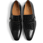 Men's VITELO Ostrich Print Leather Slip-On Shoes V77-33C1 - Black