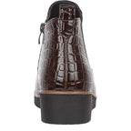 Women's Jo & Joe Walnut Twin Gusset Croc Wedge Heel Ankle Boots - Dark Brown