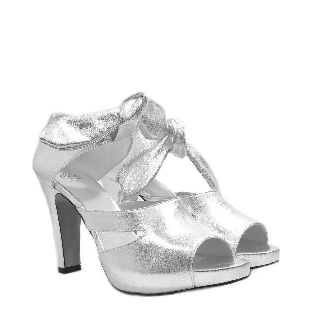Women's EYE Strappy High Heel Tie-Up Leather Sandals L 34 - Silver