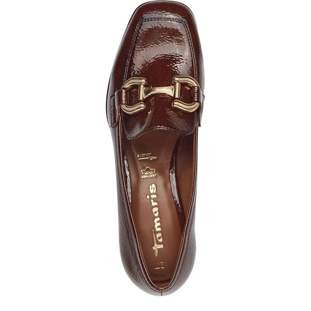 Women's Tamaris 1-24316-43 Trotteur Patent Loafer Shoes K 15 - Cognac