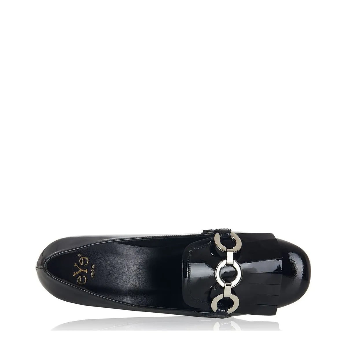 Women's EYE Fringe Trim Block Heel Leather Loafer Shoes G 91 - Black Patent