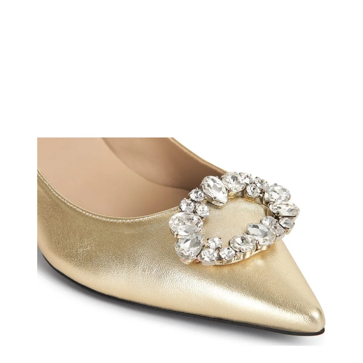 Women's Eye Crystal Trim Pointed Toe Leather Court Shoes G 132 - Gold