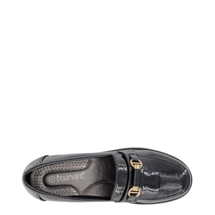 Women's Boulevard L 407 Saddle Trim Wedge Heel Shoes - Black Patent