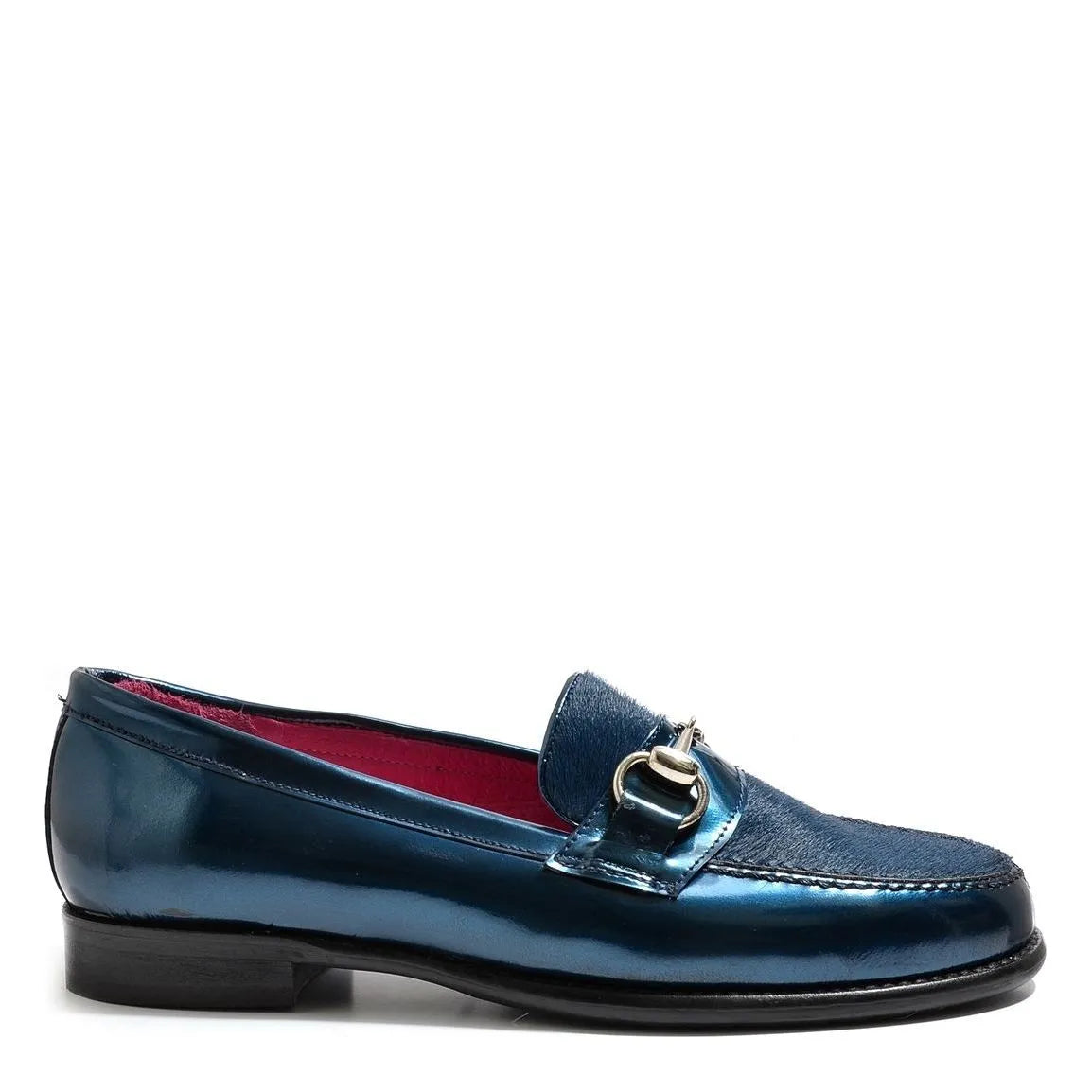 Women's VITELO Pearlised Leather and Horse Hair with Horse Bit Trim Loafer Shoes G 129 - Blue Marine