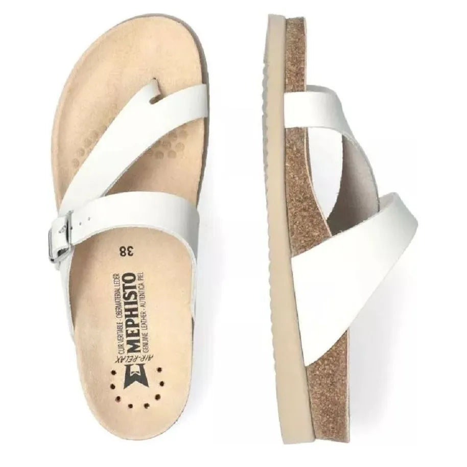 Women's Mephisto Helen Toe Post Leather Sandals - White