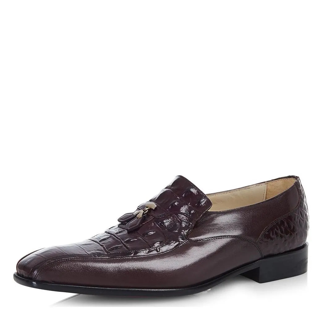 Men's VITELO Croc Print Leather Slip On Shoes TS 11- Burgundy