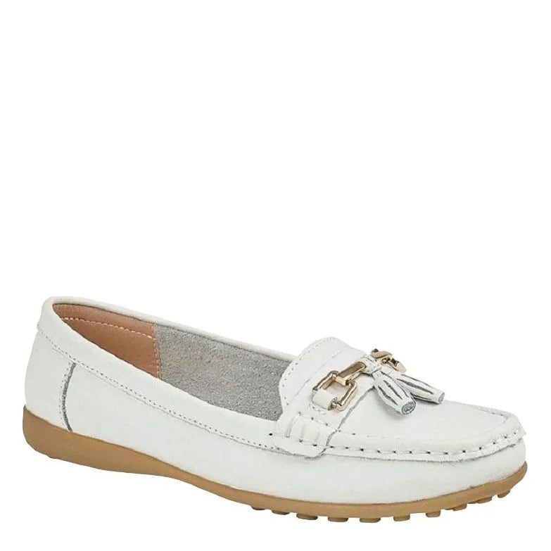 Women's Boulevard L 748 Leather Tassel Loafer Shoes - White