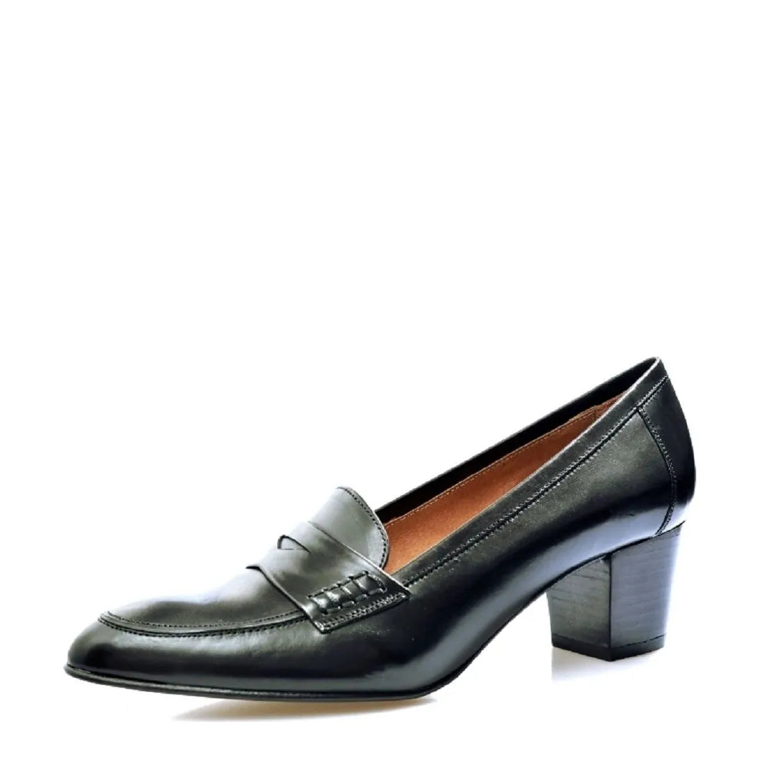 Women's EYE Pointed Toe Polished Leather Loafer Shoes F 107 - Black