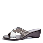 Women's Lucia Cross Strap Mid Wedge Mule Sandals - Silver