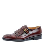 Men's VITELO Polished Leather Fringed Brogue Shoes TS 45 - Burgundy