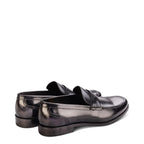 Men's John White Downey Penny Loafer Leather Shoes - Black