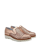 Women's VITELO Metallic Leather Weaved Loafer Shoes F 58 - Rose Gold