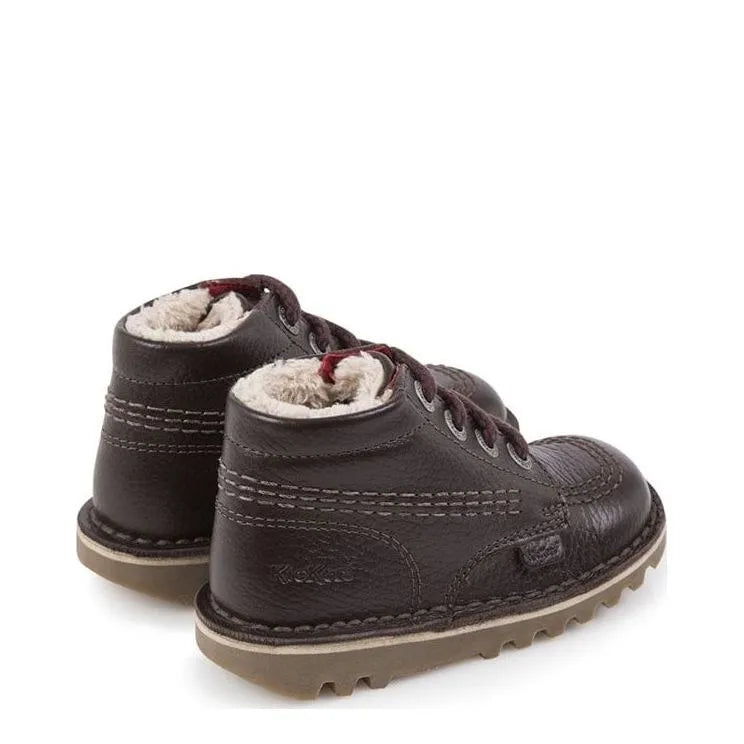 Boy's Kickers Kick Hi Fur Lthr Infant Dark Brown Boots - Brown