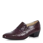 Men's EYE Ostrich Print Cuban Heel Leather Slip-On Shoes M 46 - Burgundy