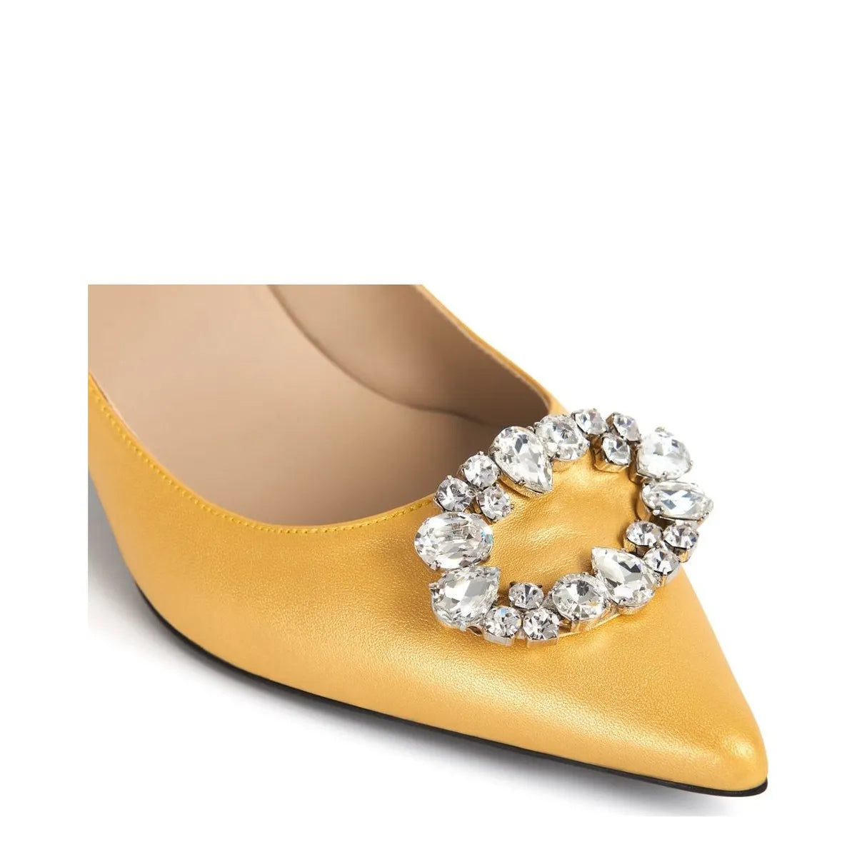 Women's Eye Crystal Trim Pointed Toe Leather Court Shoes G 132 - Metallic Yellow