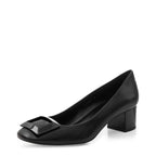 Women's EYE Mid Heel Leather Court Shoes G 128 - Black