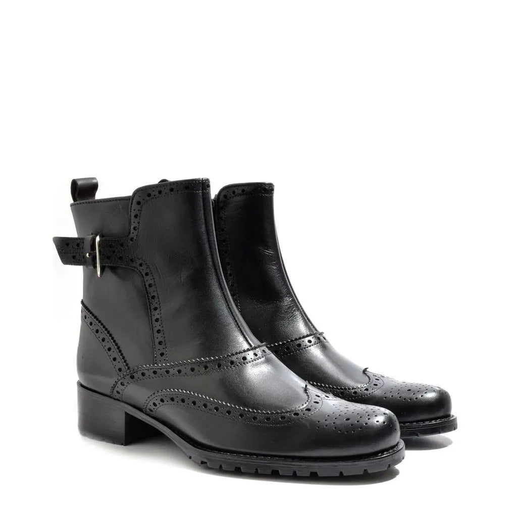 Women's VITELO Brogue Calf Leather Ankle Boots K 5 - Black