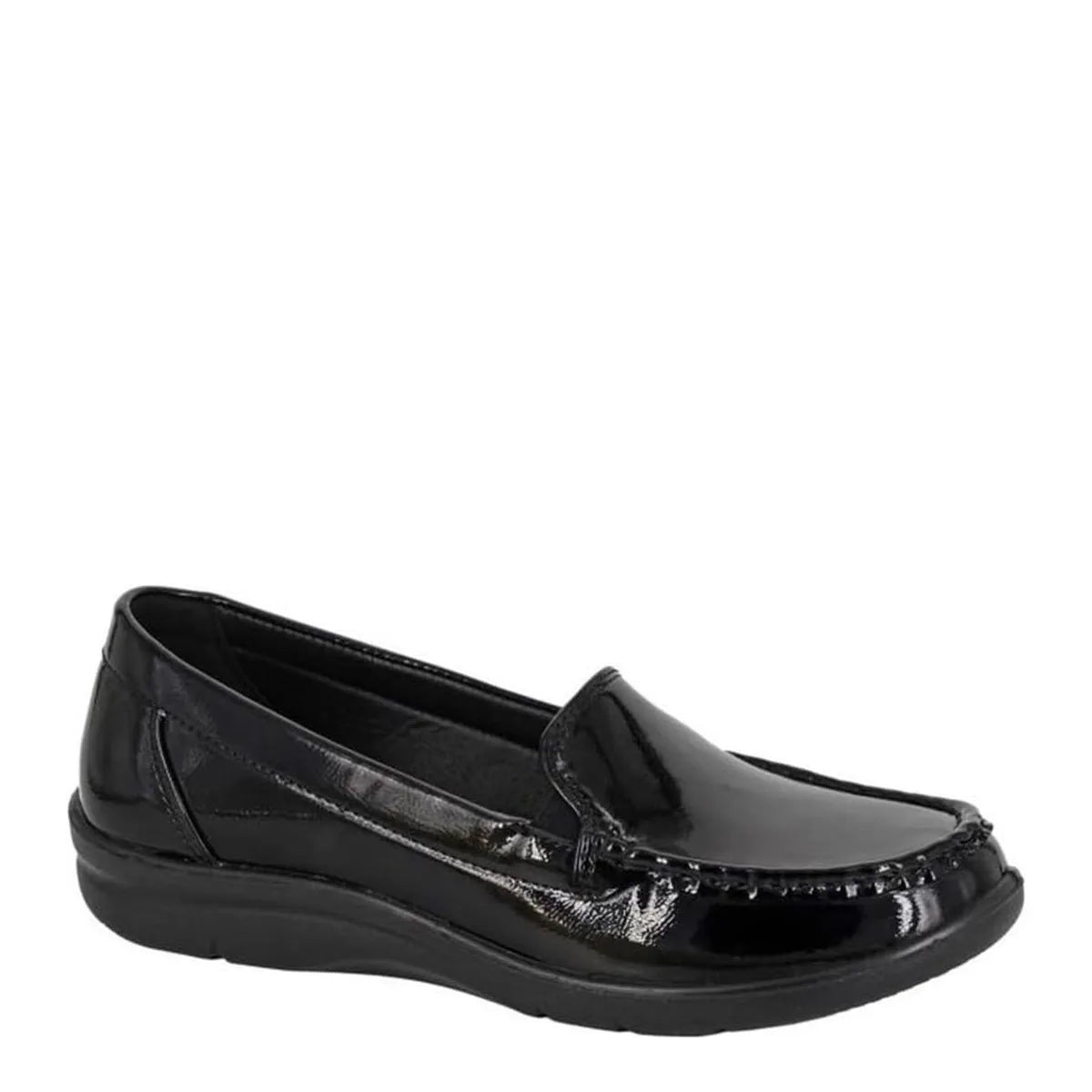 Women's Boulevard L 381 Twin Gusset Black Gloss Loafer Shoes - Black