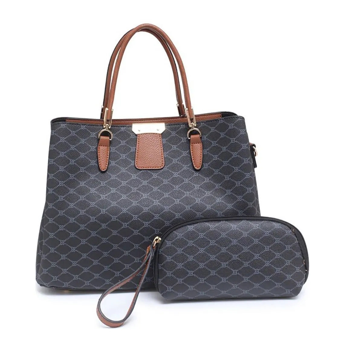 Women's Bessie London Logo Print 2 Piece Tote Bags BH5000 - Black