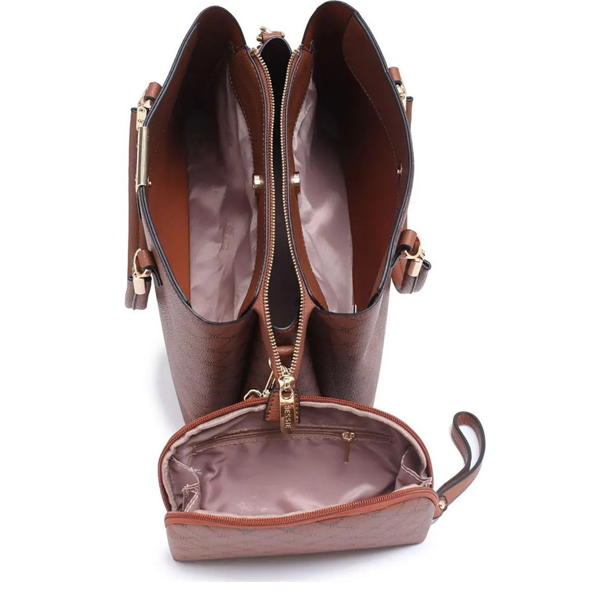 Women's Bessie London Logo Print 2 Piece Tote Bags BH5000 - Brown