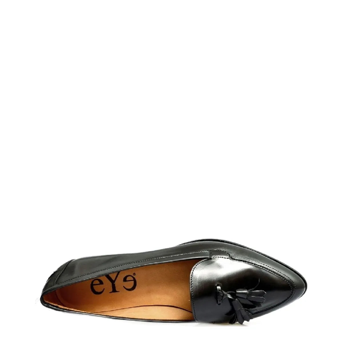 Women's EYE Pointed Toe Polished Leather Loafer Shoes F 108 - Black