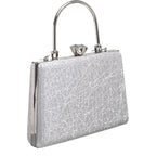 Women's BESSIE HB1087 Vintage Top Handle Sparkly Evening Clutch Bag - Silver