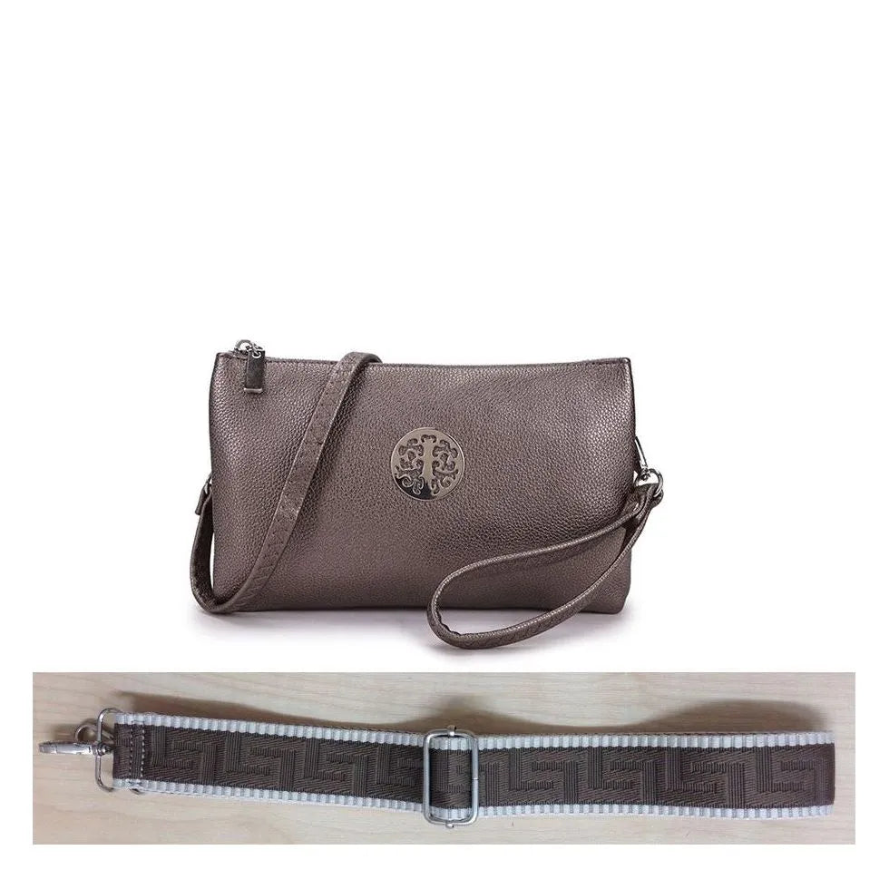 Women's Long & Son Medium Clutch, Wristlet, Shoulder, Cross-Body Bag with Additional Straps 23353 - Gunmetal