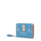 Women's Long & Son Cute Cat Small Credit Card and Purse Wallet with Tassel 12294-C - Baby Blue
