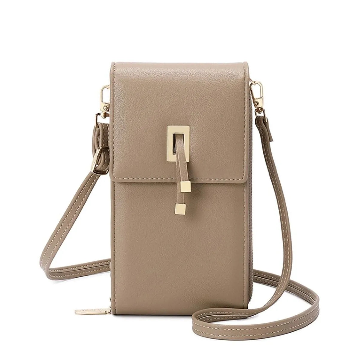 Women's Long & Son Multi Compartment Crossbody Phone Bag Q-010 - Beige