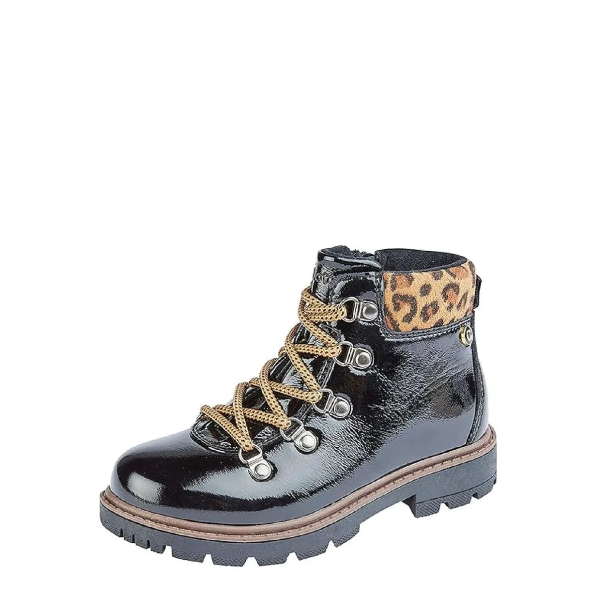 Girl's Cipriata C714AP Lina 5 Eyelet Lace Up Patent Ankle Boots - Black