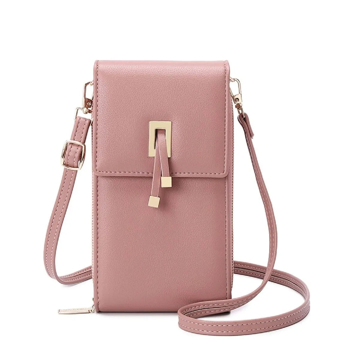 Women's Long & Son Multi Compartment Crossbody Phone Bag Q-010 - Pink