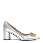 Women's Eye Crystal Trim Pointed Toe Leather Court Shoes G 132 - Silver