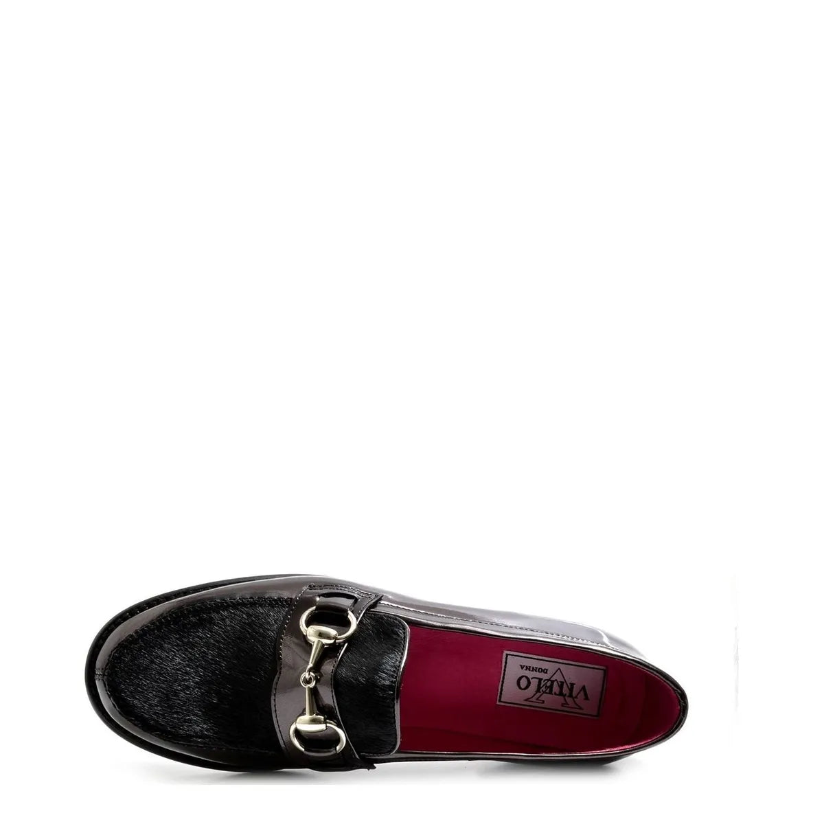 Women's VITELO Pearlised Leather and Horse Hair with Horse Bit Trim Loafer Shoes G 129 - Black