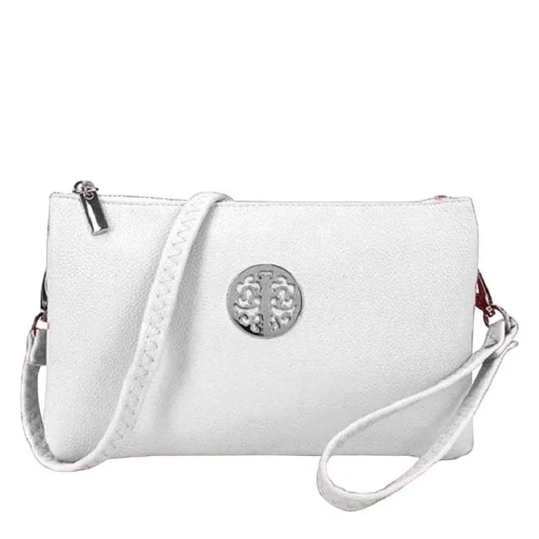 Women's Long & Son Medium Clutch, Wristlet, Shoulder, Cross-Body Bag with Additional Straps 23353 - White