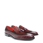Men's VITELO Tassel & Brogue Leather Suede Slip-On Loafer Shoes M 61 - Burgundy