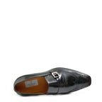 Men's VITELO Semi-Brogue Polished Leather Slip-On Shoes 144-45 - Black